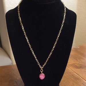 GORG  Pink Druzy Genuine Stone on 18” gold chain